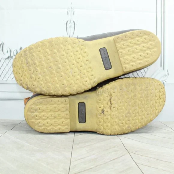 LL Bean Brown Leather Lounger Shearling Lined Front Zip Duck Boots Size 9 M - Picture 8 of 9